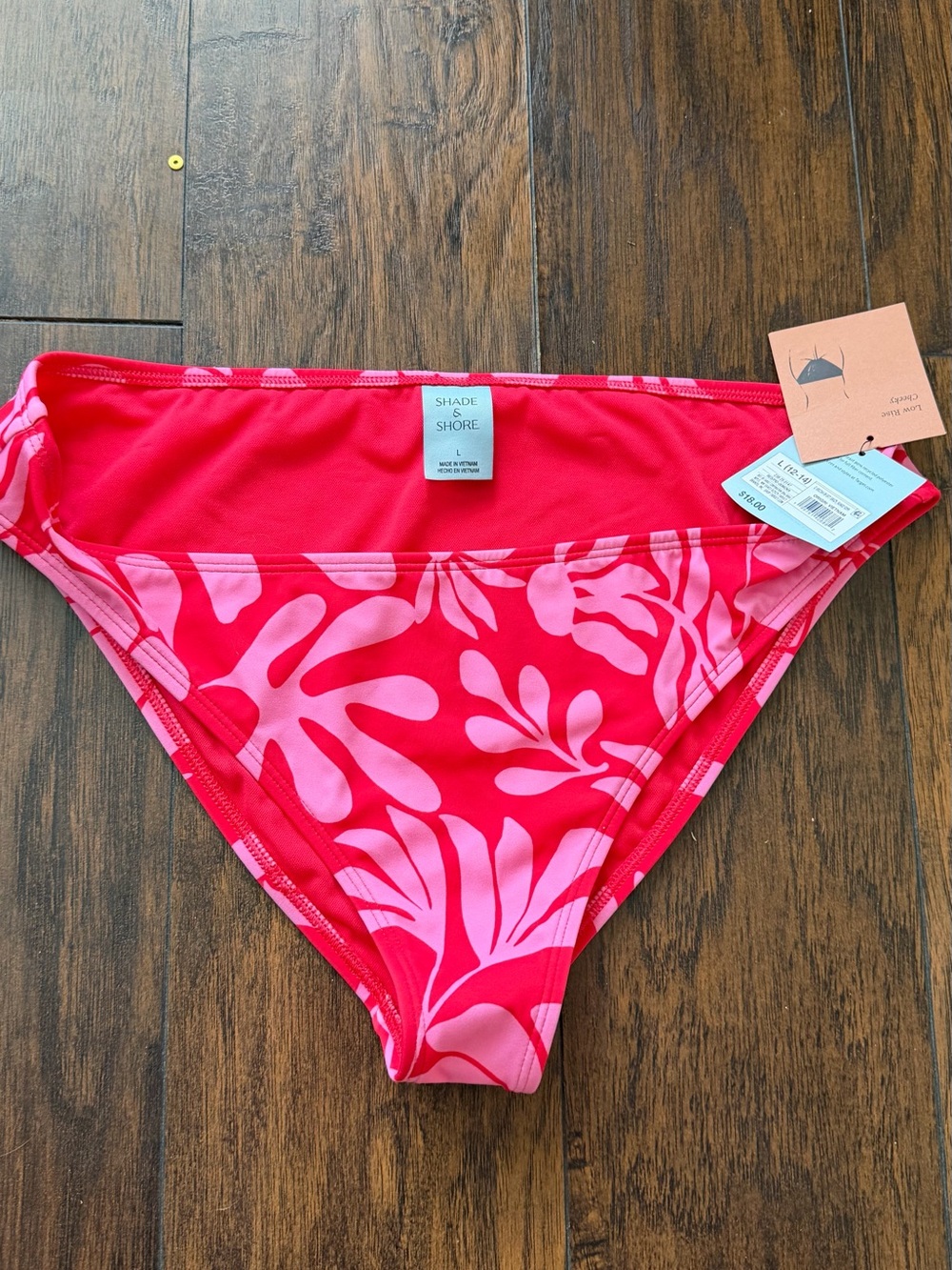 Shade & Shore Women's Pink Floral Bikini Bottom L
